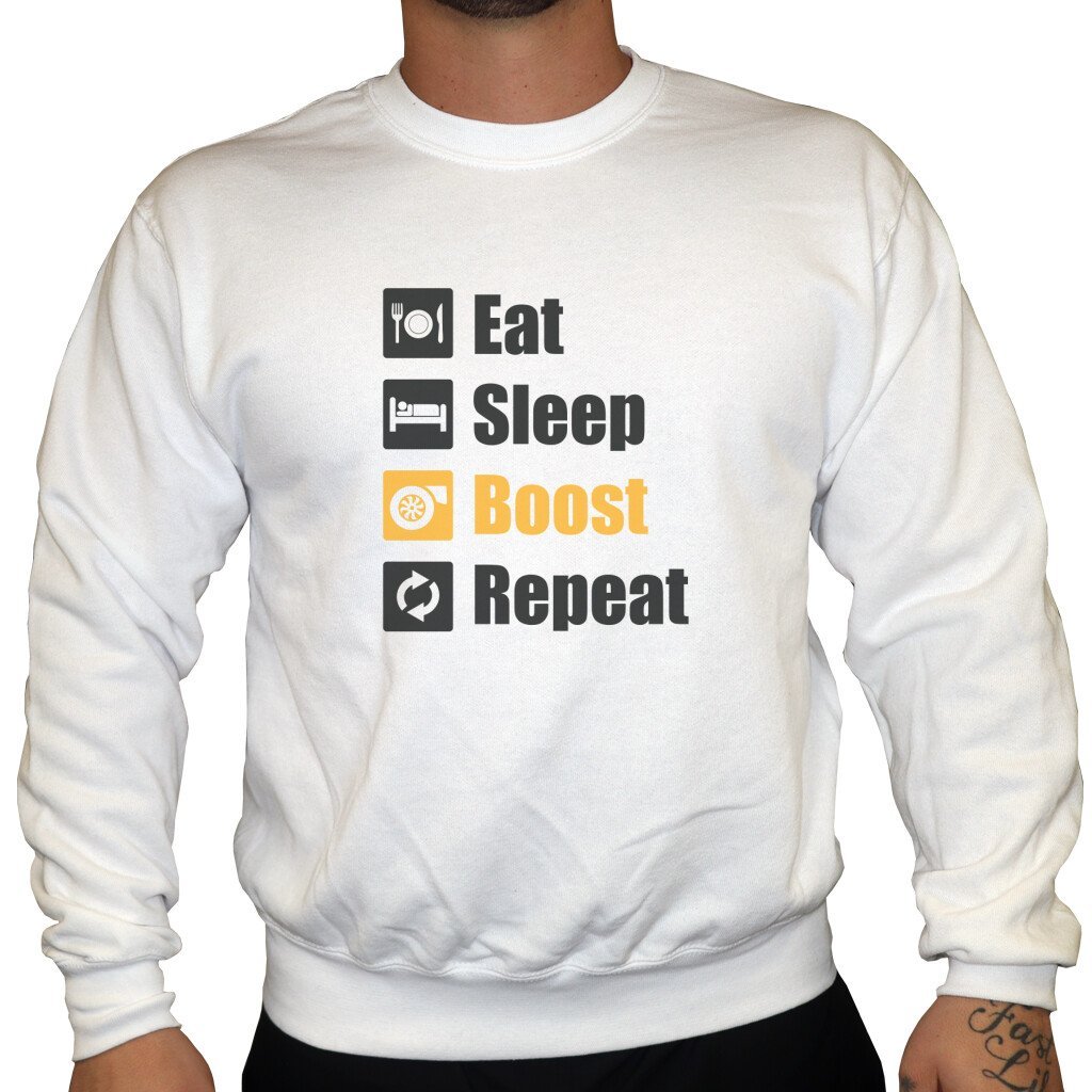 Eat Sleep Boost Repeat - Unisex Sweatshirt in Weiß von TurboArts